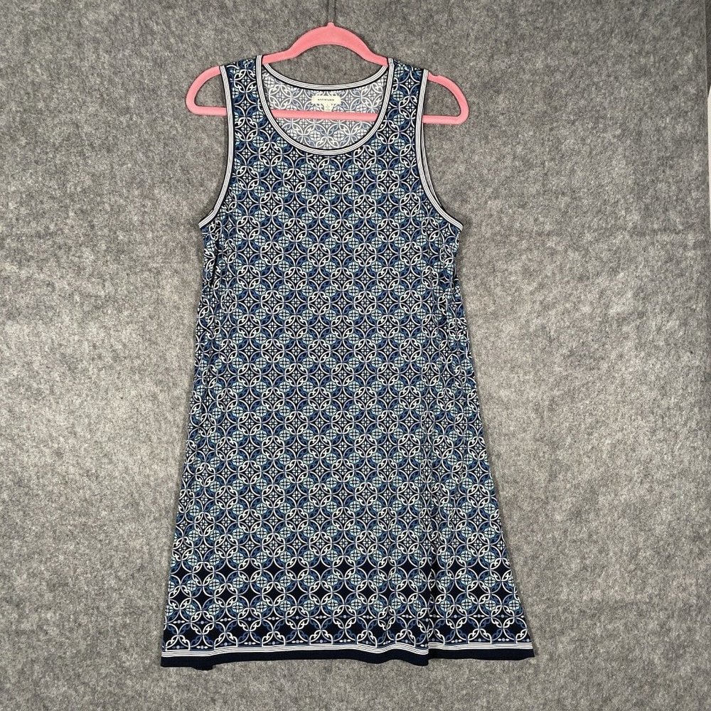 Max Studio Large Shift Dress Geometric Blue White Black Stretch